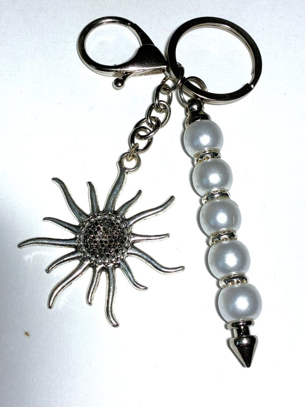 Sun Charm & Pearl Beaded Keychain with Lobster Clasp